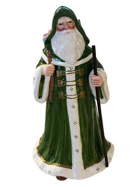 Vintage 1991 Geo Z Lefton Santa Music Box Green Robe Irish Style Cat Basket Chri